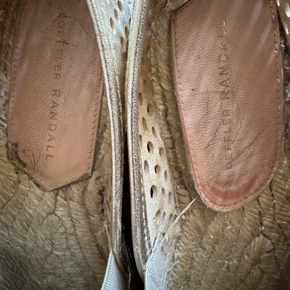 Loeffler Randall Rowan Gold Perforated Leather Espadrille Slip-Ons Size 37 - Picture 6 of 10